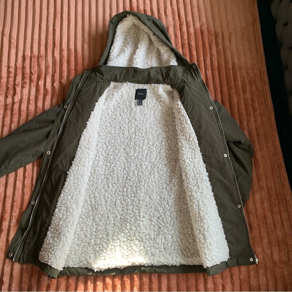 Olive Green Hooded Jacket with Sherpa Lining